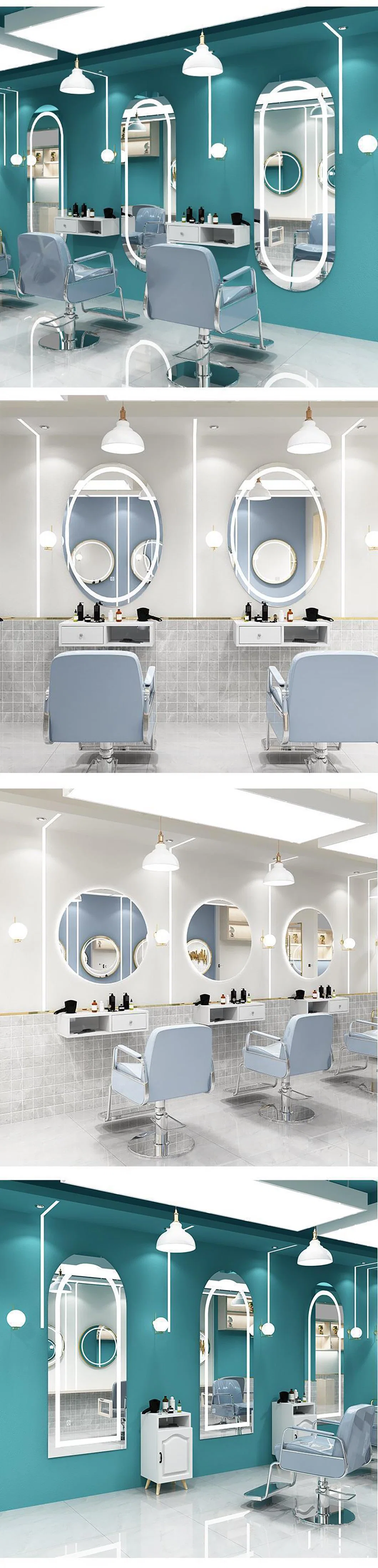 Saloon Equipment and Furniture Barber Stations Hair Styling with Lights Salon Station Mirror