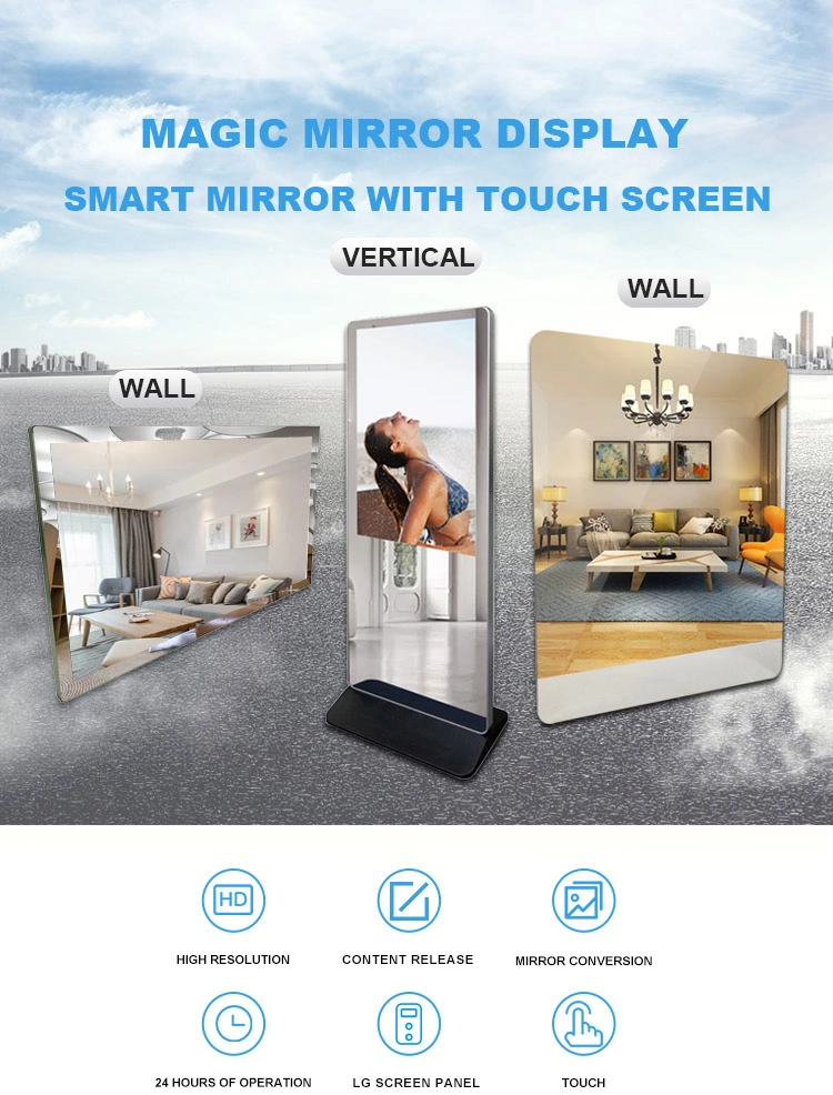 HD 1080P LCD Indoor LED Magic Mirror Touch Screen Display Advertising Smart Magic Mirror