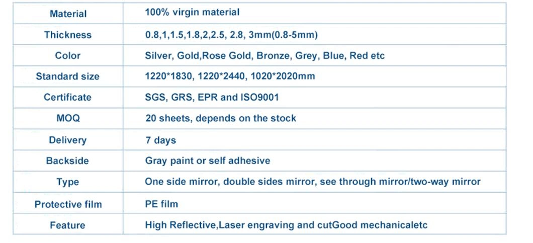 Xishun Gold Mirror Acrylic Sheet Round Acrylic Mirror 1000X2000mm