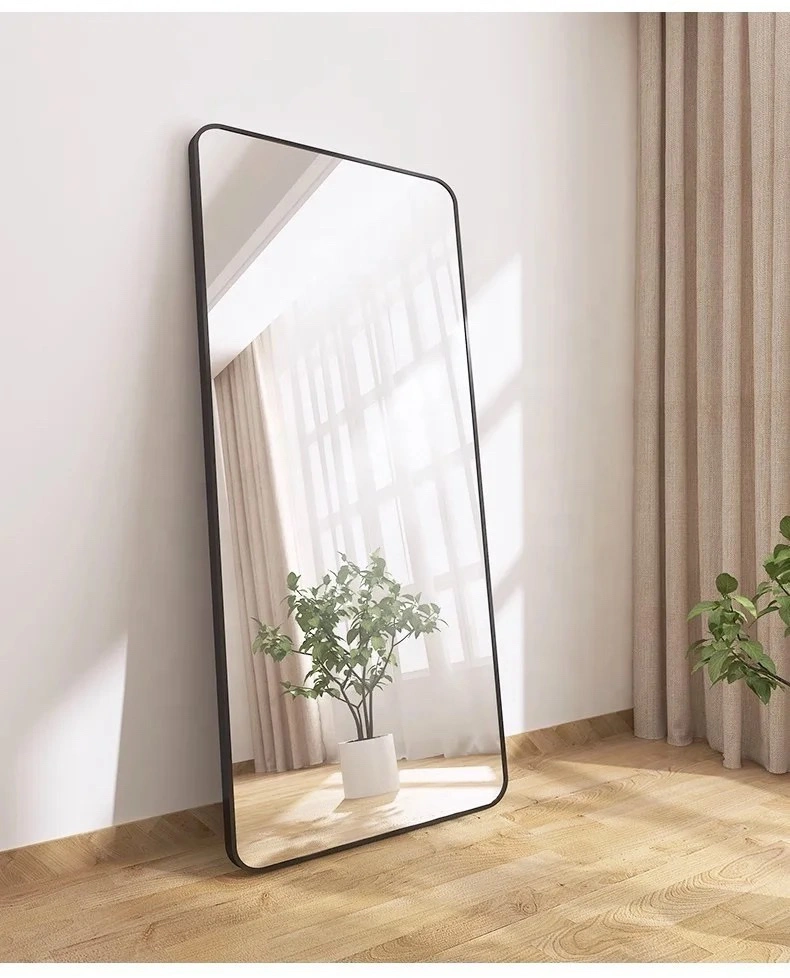 Foldable Floor to Ceiling Mirror Wall Hanging Mirror in Bedroom with Metal Frame