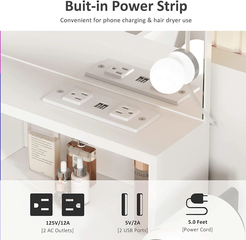 Makeup Vanity with Lighted Mirror &amp; Power Outlet, White Vanity Set Vanity Desk, Clearance Makeup Vanity 3 Lighting Colors, Brightness Adjustable