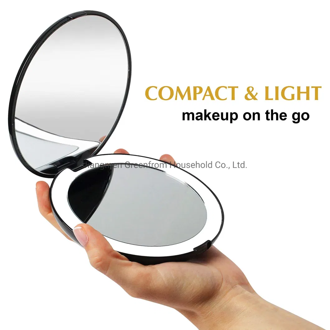 Handheld Pocket Beauty Mirrors Magnifying Compact Folding Mirror with LED Lights Gmbm1616