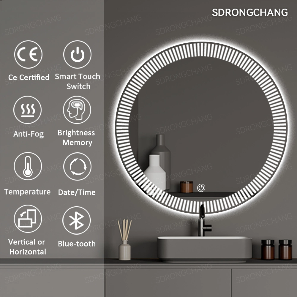 Rongchang 220V/110V Modern Round Wall Makeup Light Bathroom Smart LED Mirror