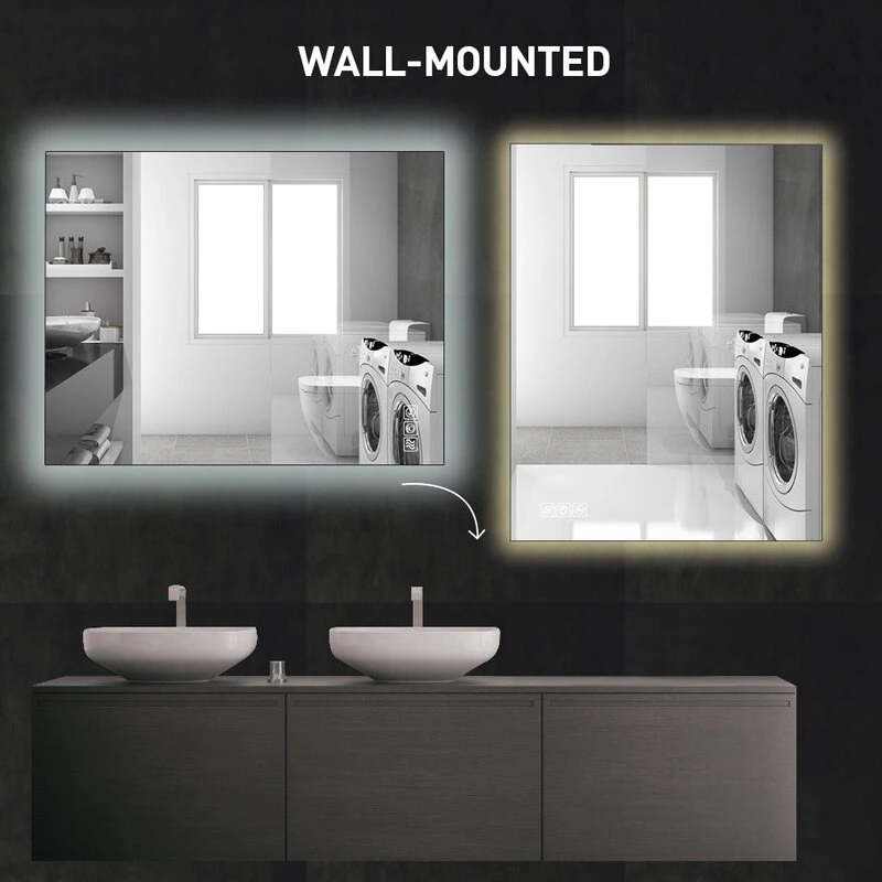 Large Rectangular Anti Fog Smart LED Bathroom Wall Mounted Vanity Mirror Square Frameless Mirrors