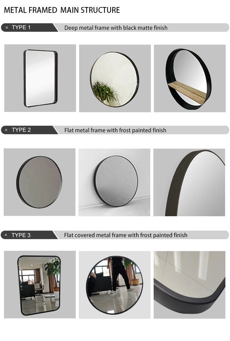 Hot Selling Home Decor Matt Black Round Aluminum Alloy Metal Framed Furniture Bedroom Floor Dressing Mirror