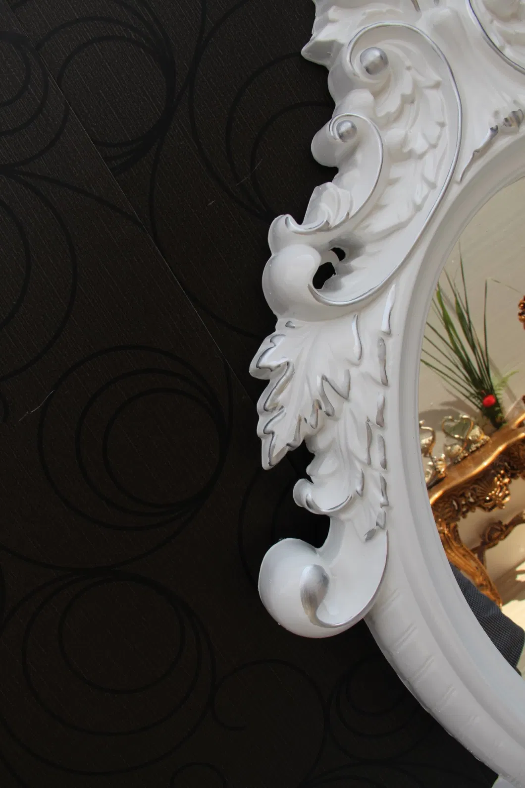 Wholesale Popular White Black Oval Baroque PU Mirror Photo Frame for Home Decoration