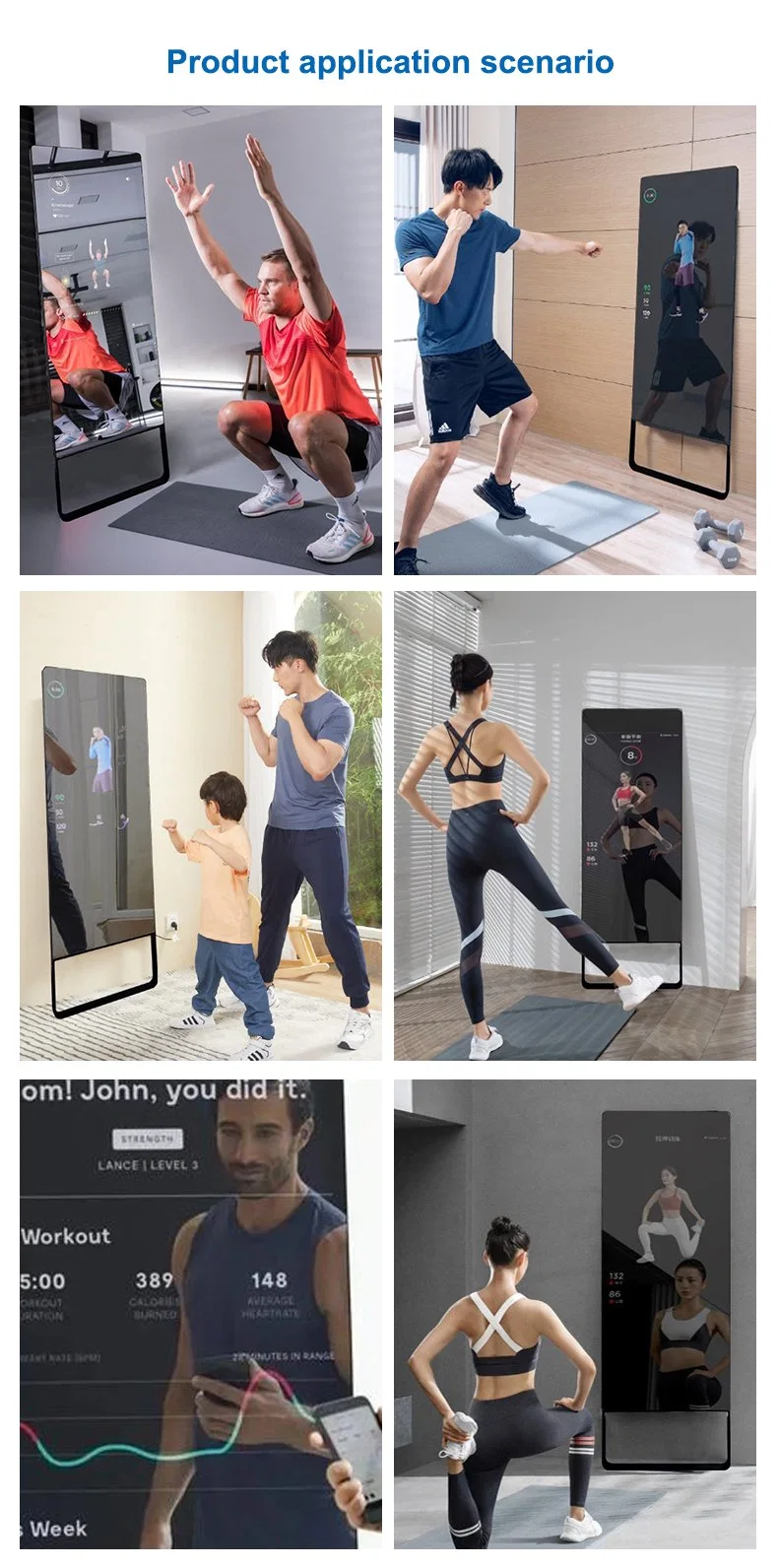 Magic Exercise Mirror Gym Interactive Health Full Body Sport Gym Floor Stand Wall Mounted Exercise Workout Mirror Smart Fitness Mirror