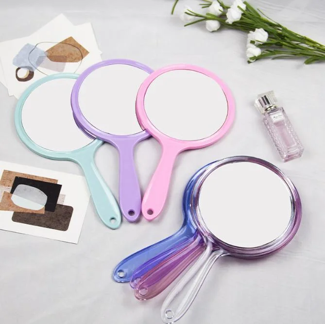 Personalized Logo Plastic Double Side Round Handheld Cosmetic Makeup Mirror