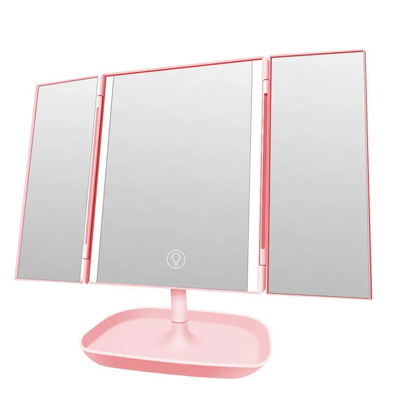 Modern Custom Trifold LED Light Desk Makeup Mirror