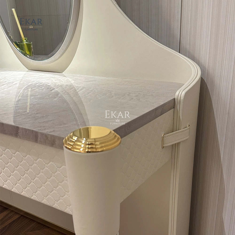 Gold Mirror Steel Vanity Table - Glamorous Makeup Desk with Metallic Accents-Make up