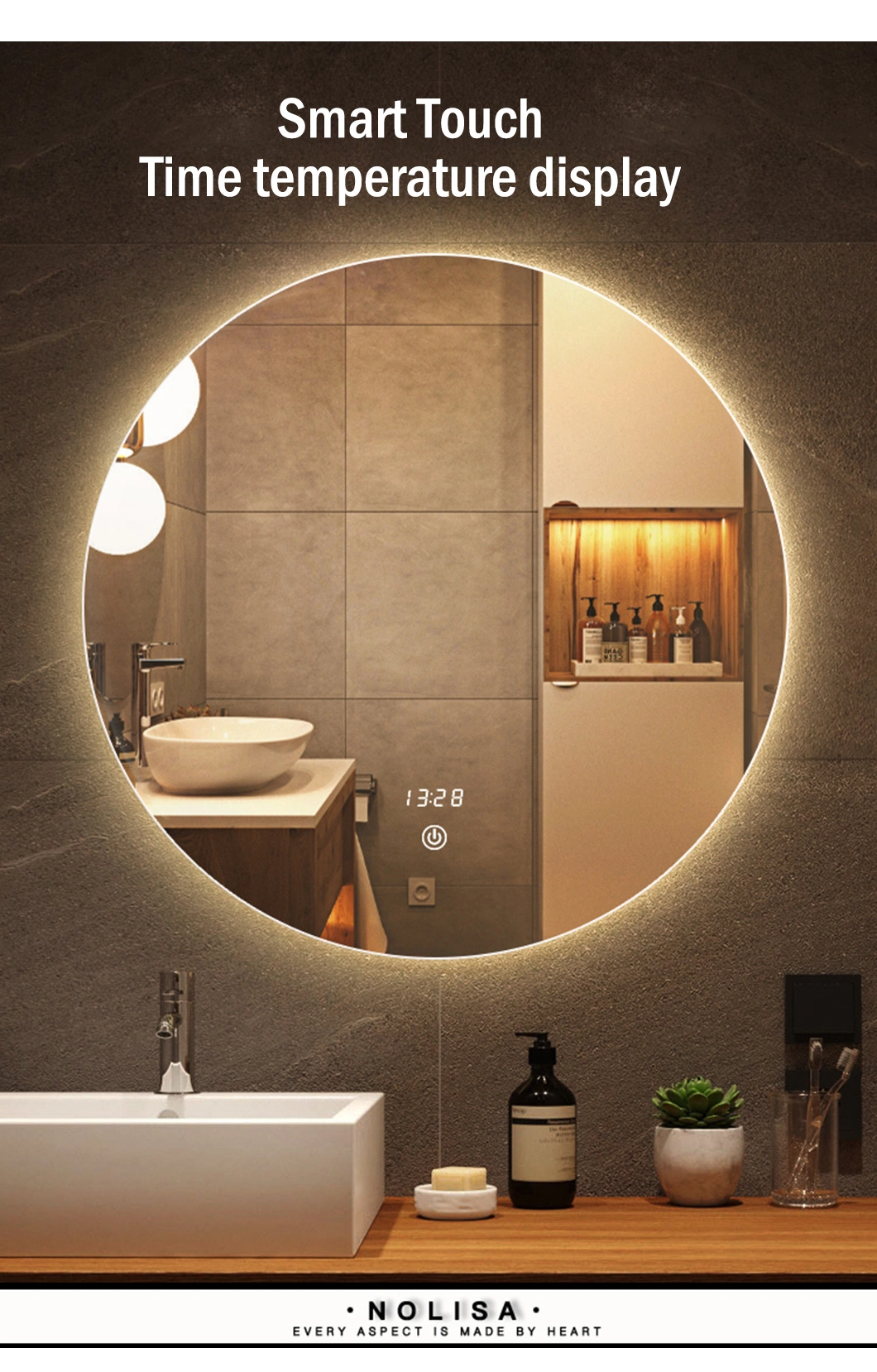 Modern Bathroom Hanging Wall Bluetooth Hotel Metal Frames Touch Sensor Defog Makeup Smart LED Mirror