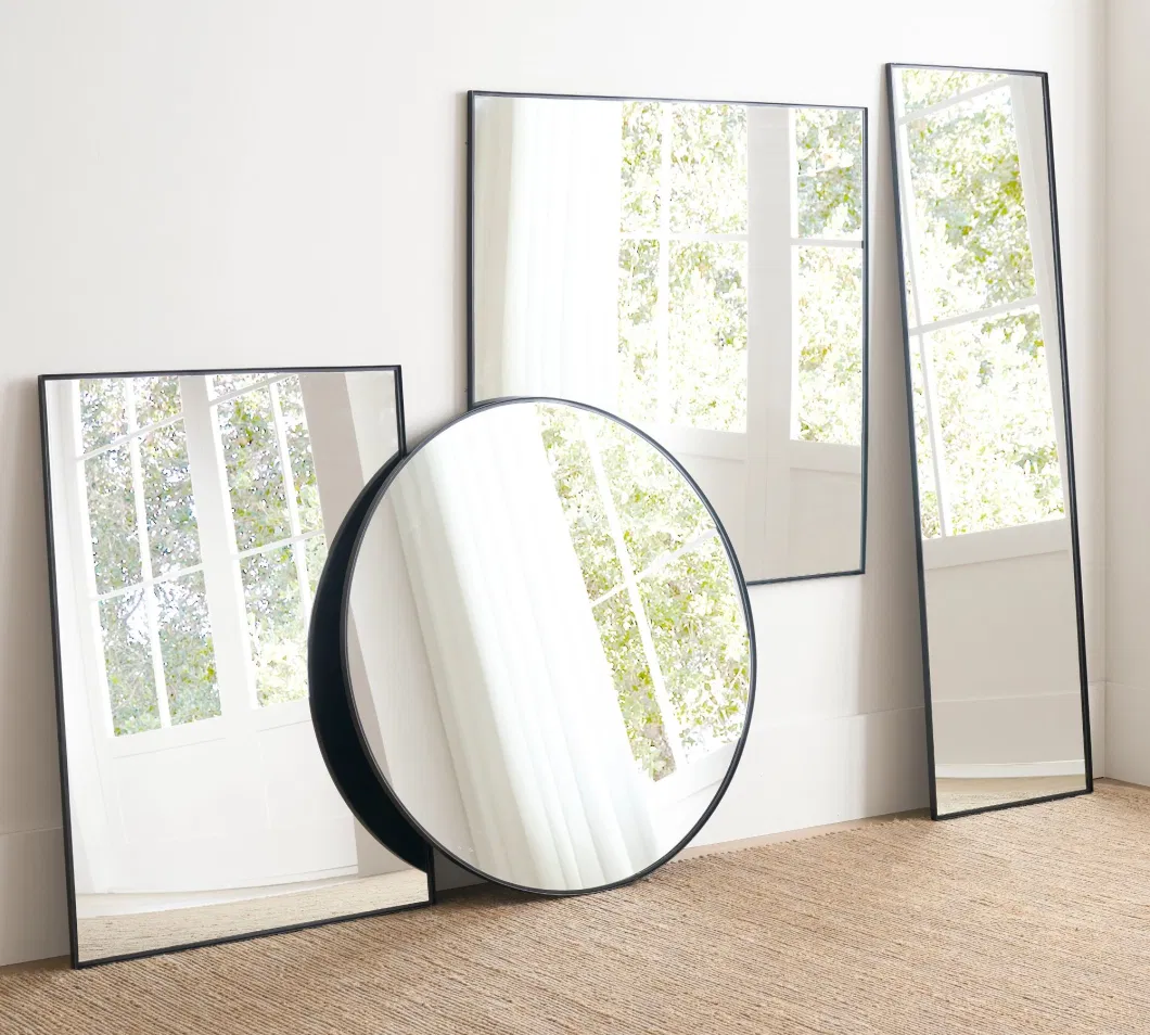 Bathroom Mirror Aluminum Framed Rectangle Black Brush