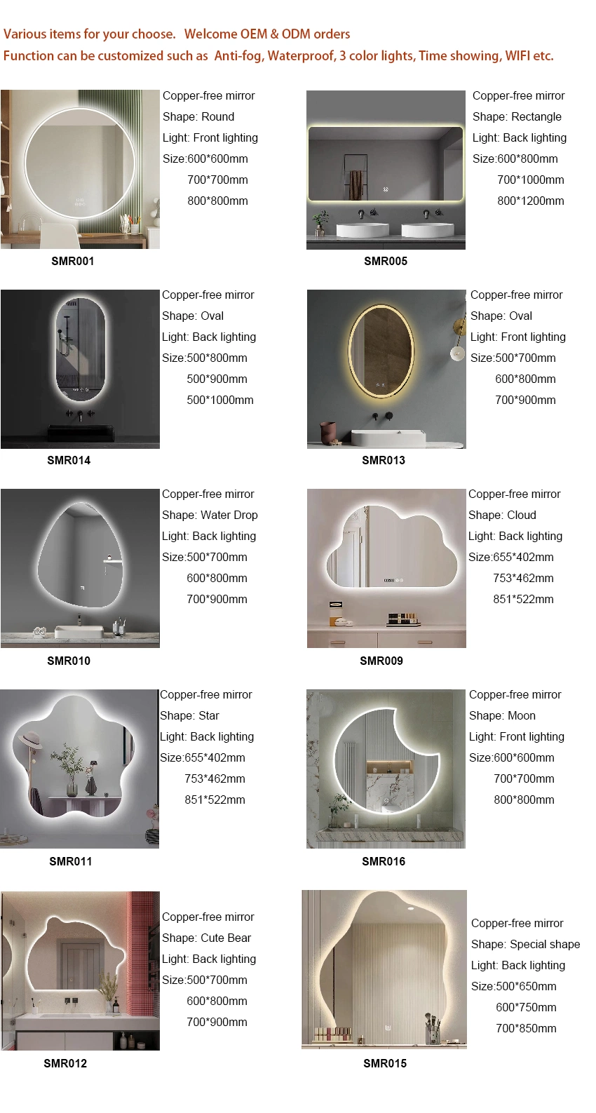 Certificated Full 5mm Special-Shaped/Heteroideus LED Touch Mirror/LED Mirror/Smart Mirror Bathroom