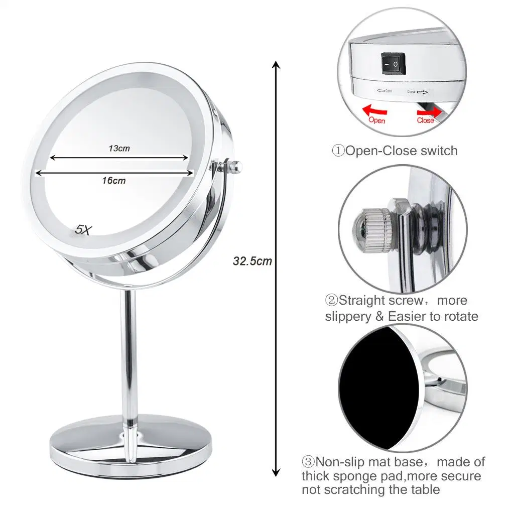 Double-Sided Stainless Steel 1X/3X/5X Household Desktop LED Cosmetic Makeup Mirror