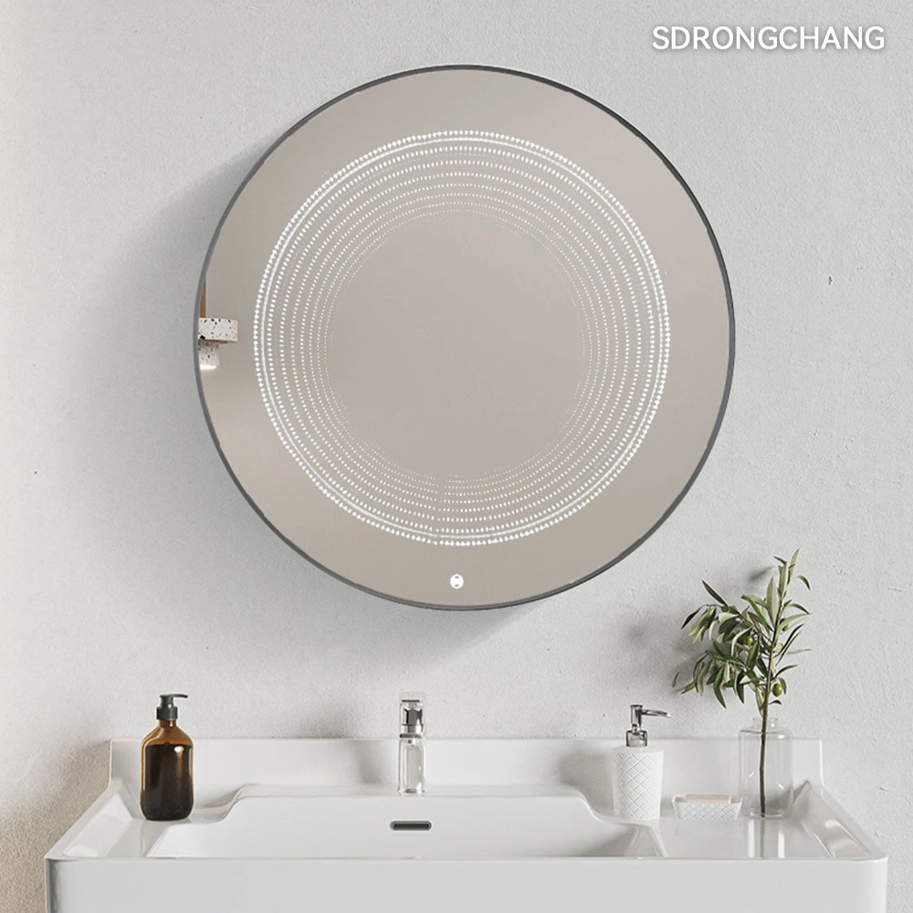 Modern Round Wall 3D Wall Framed Mirror Magic Tunnel Bathroom LED Mirror