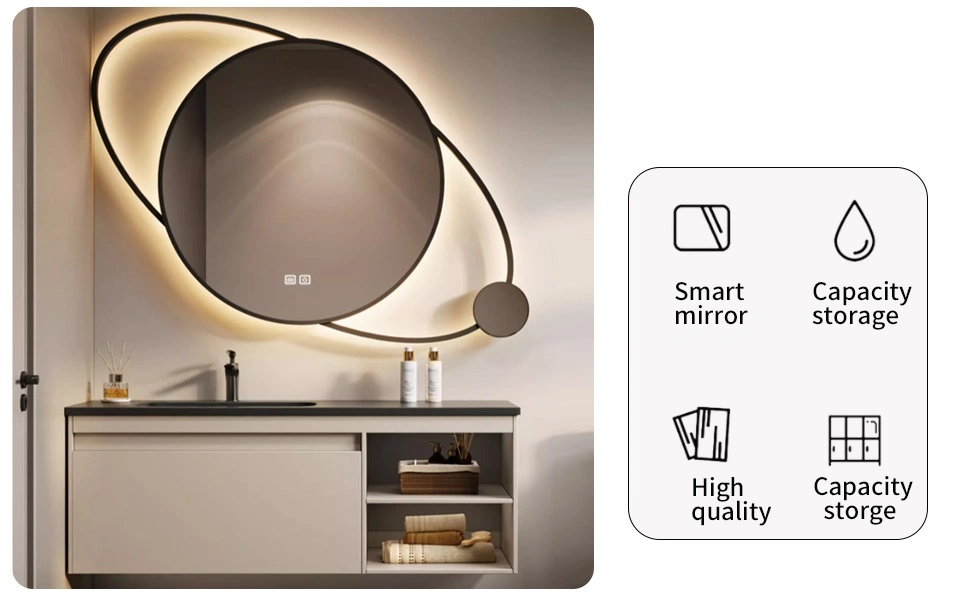 JH Glass Stainless Steel Framed With Lights For Wall Big Planet Shape Defogging Smart LED Mirror For Bathroom