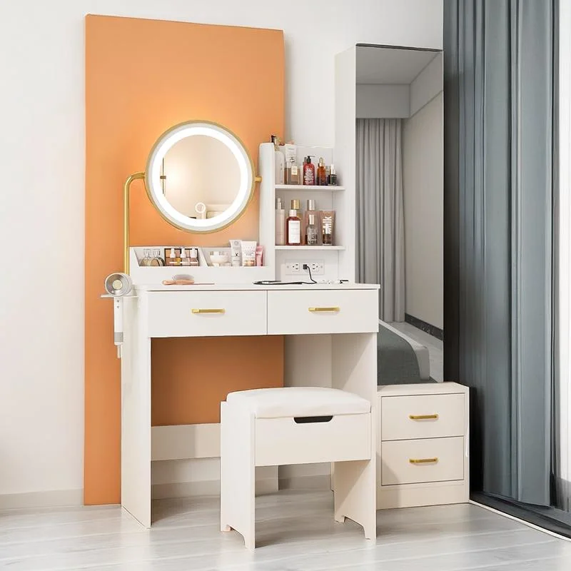 Desk with Mirror and Lights &amp; Full Length Mirror, Vanity Mirror with Lights Desk and Chair &amp; Charging Station, 4 Drawers and Lots Storage Shelves