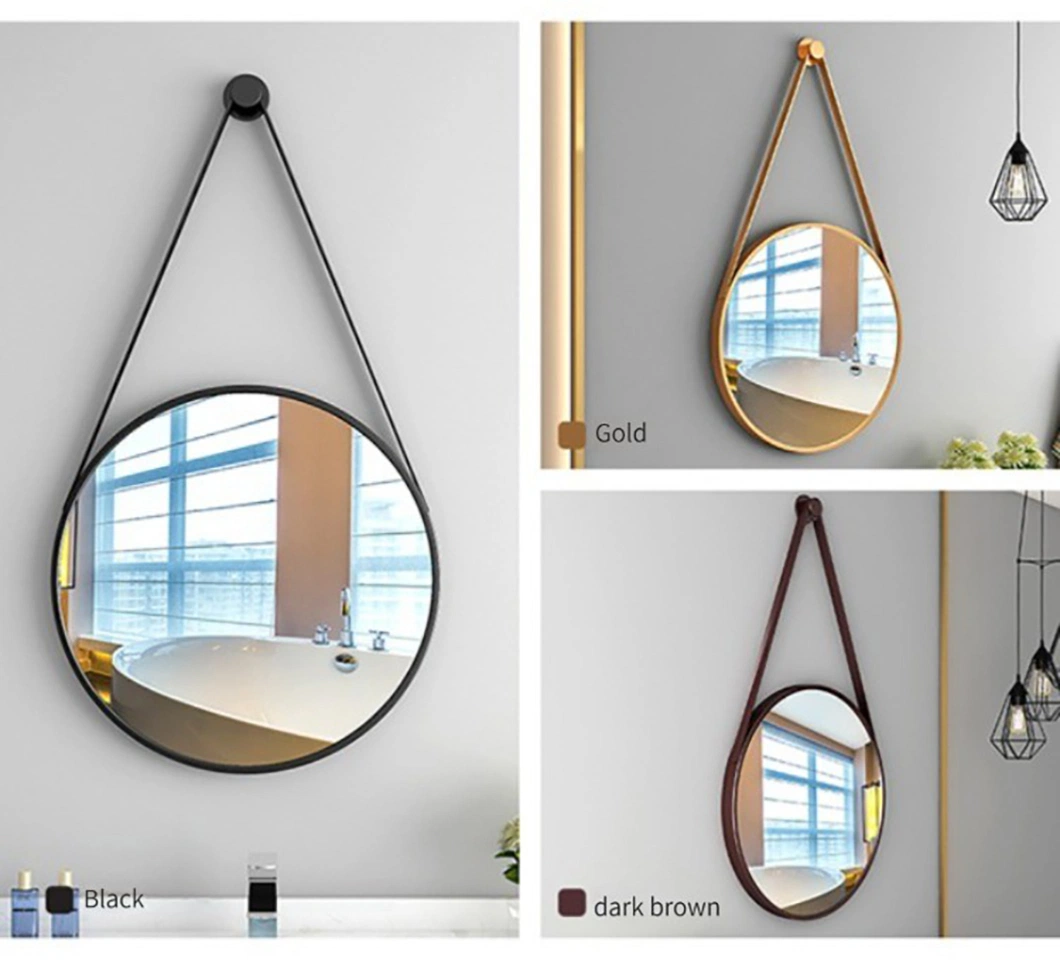 Fashion Modern Style PU Belt Wall Mirrors Home Decor Hanging Mirror Round Decor Wall Mirror