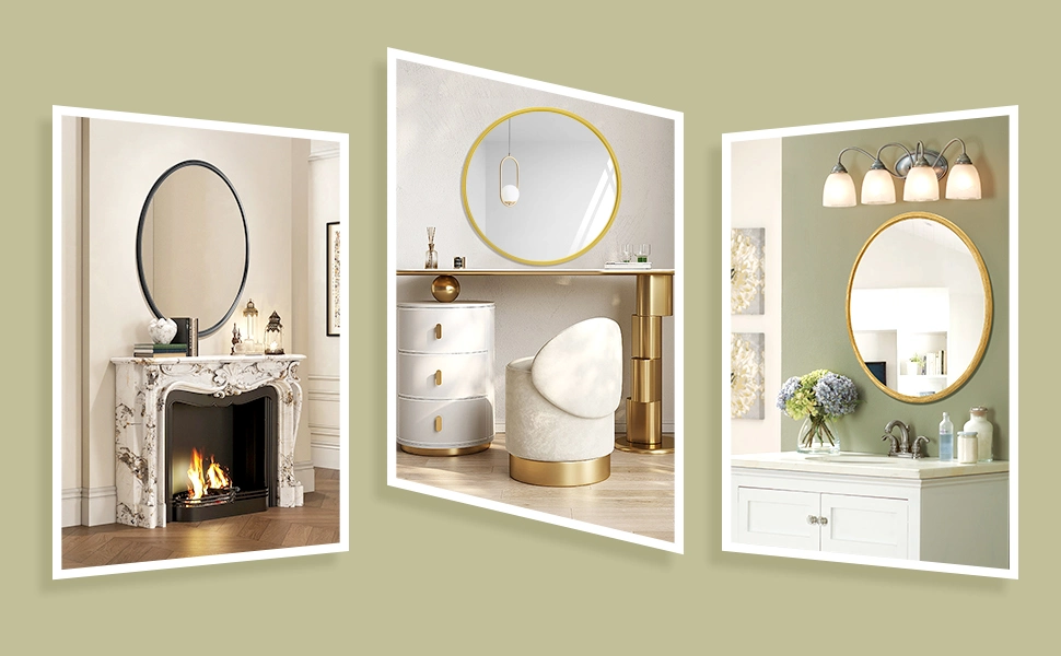 Wall Mirror for Bathroom, Round Black Metal Frame Bathroom Mirrors, Modern Wall Mounted Vanity Mirror for Bathroom