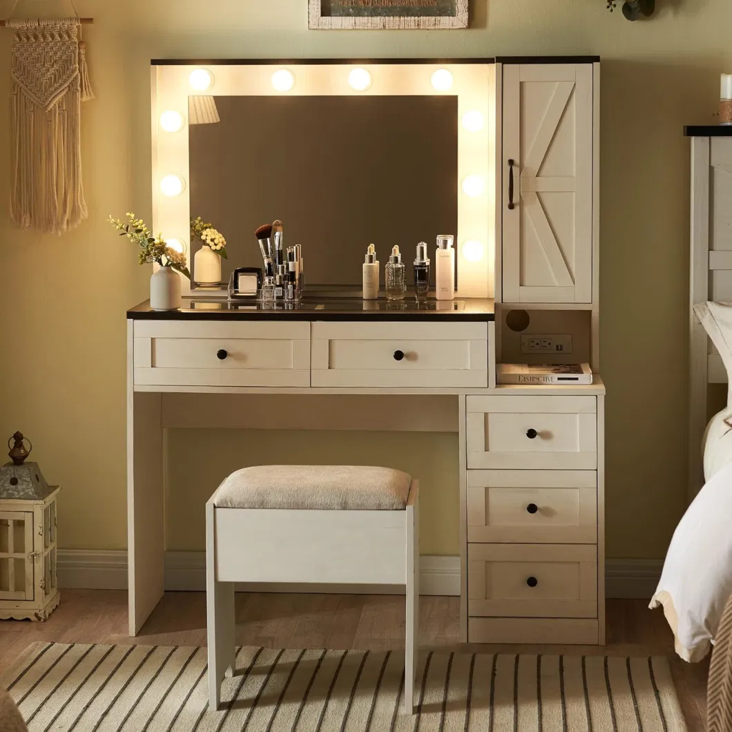 Modern Makeup Vanity Desk with LED Mirror and Cabinet Bedroom Furniture