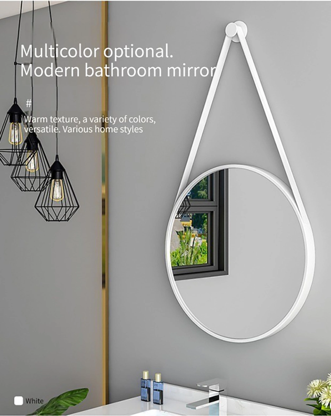 Fashion Modern Style PU Belt Wall Mirrors Home Decor Hanging Mirror Round Decor Wall Mirror