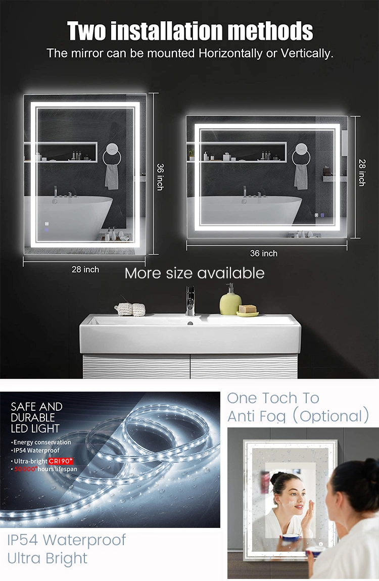 Wholesale Bathroom Wash Basin Framless LED Light Mirrors