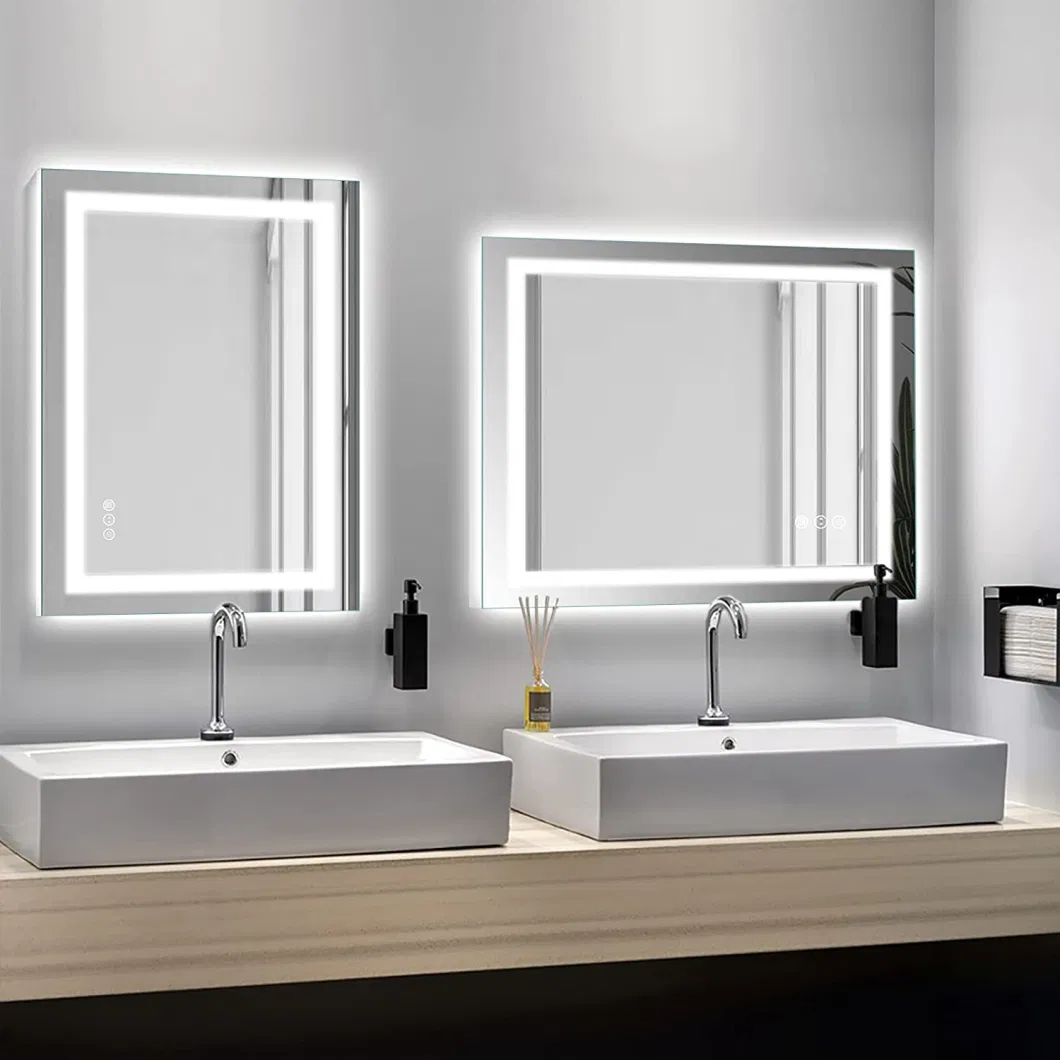 32X24 Inch LED Wall Mirror with Metal Frame - Dimmable, Anti-Fog, 3 Color Settings for Bathroom and Makeup, Horizontal/Vertical Mount