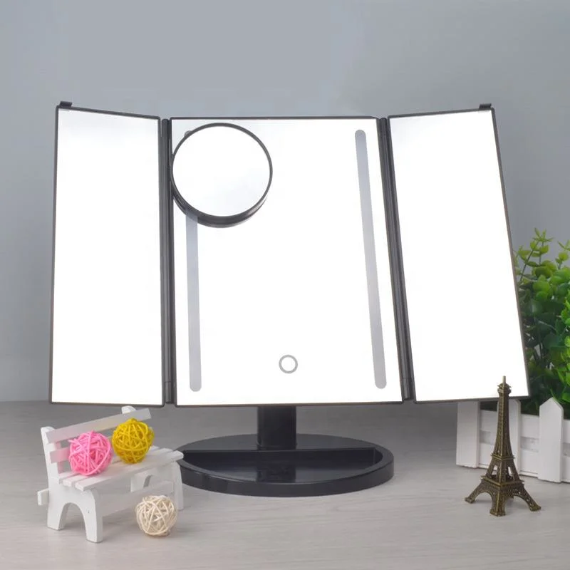 Hot Selling Black Chargeable and Portable LED Makeup Mirror