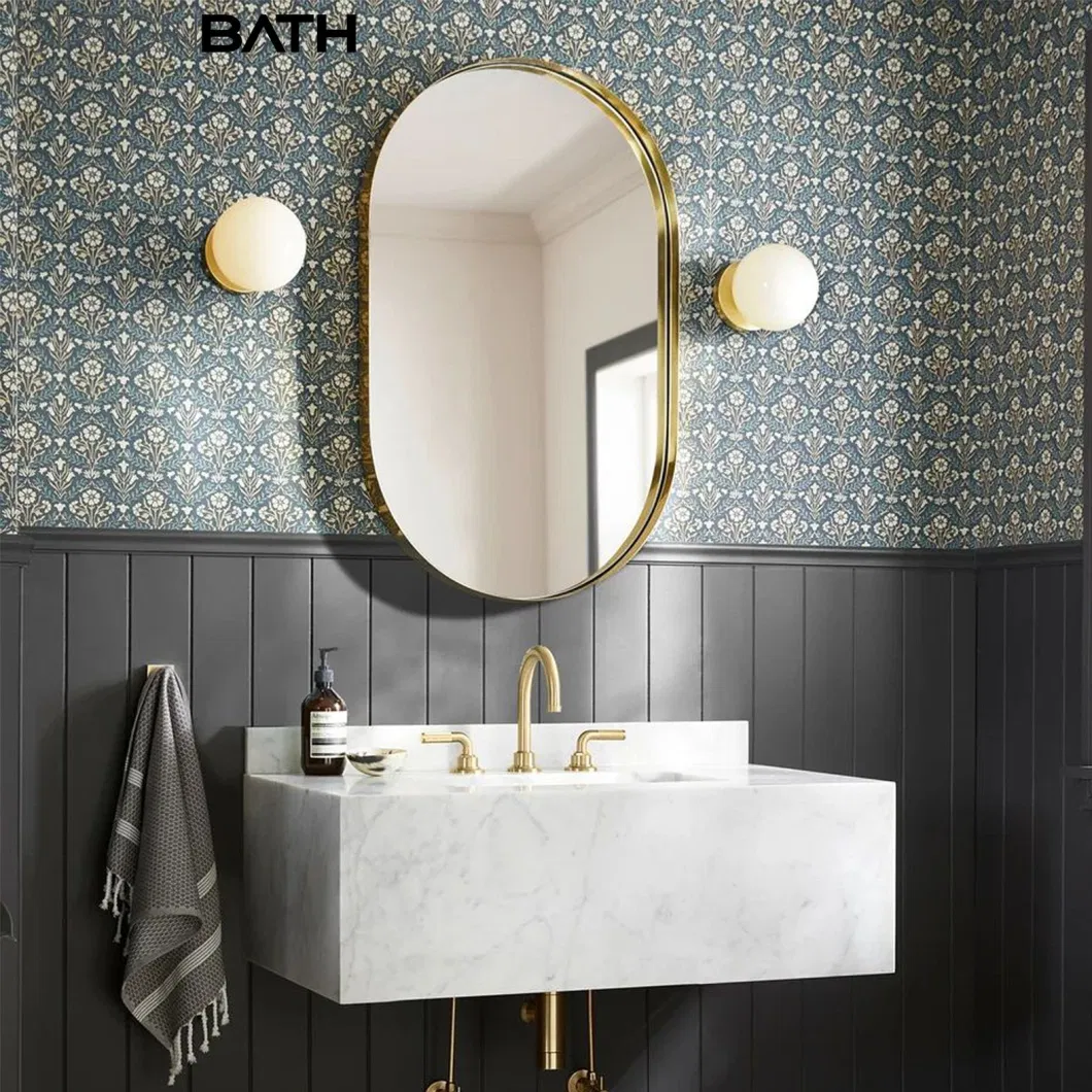 Ortonbath Horizontal Oval Framed Bathroom Wall Mount Mirror Brushed Metal Frame Hanging Mirror for Living Room, Bedroom