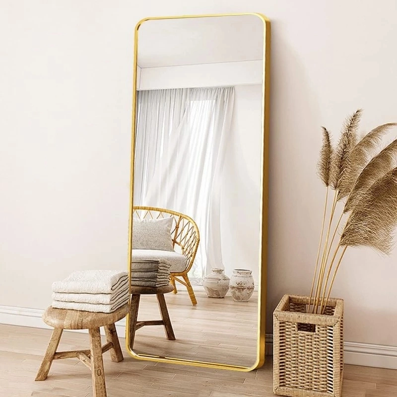 Custom Full-Length Mirror Rounded Rectangular Gold Floor Mirror