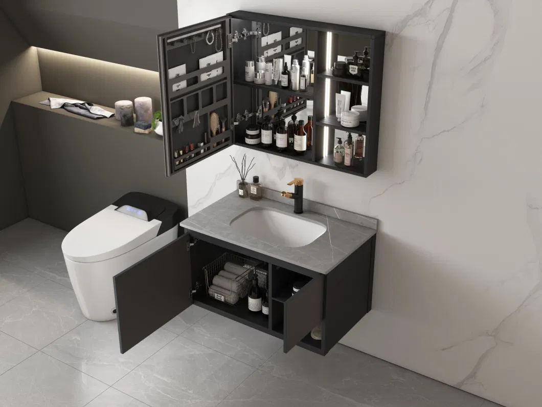 Bath Room Cabinet Set Vanity Home or Hotel Bathroom Vanity with LED Light Makeup Mirror Basin Bathroom Vanities Lighting