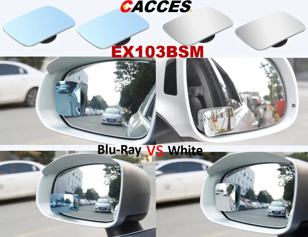 Cacces 2PC Universal Blu-Ray Auto Blind Spot Car Mirror Adjustable Wide Angle Side Rearview Blind Spot Mirror, Super HD Frameless Convex Square Rear View Mirror