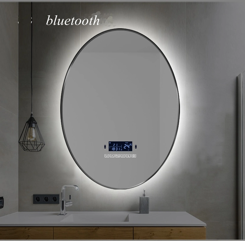 Egg Oval Metal Frame Golden Wall Hotel LED Bathroom Smart Furniture Mirror