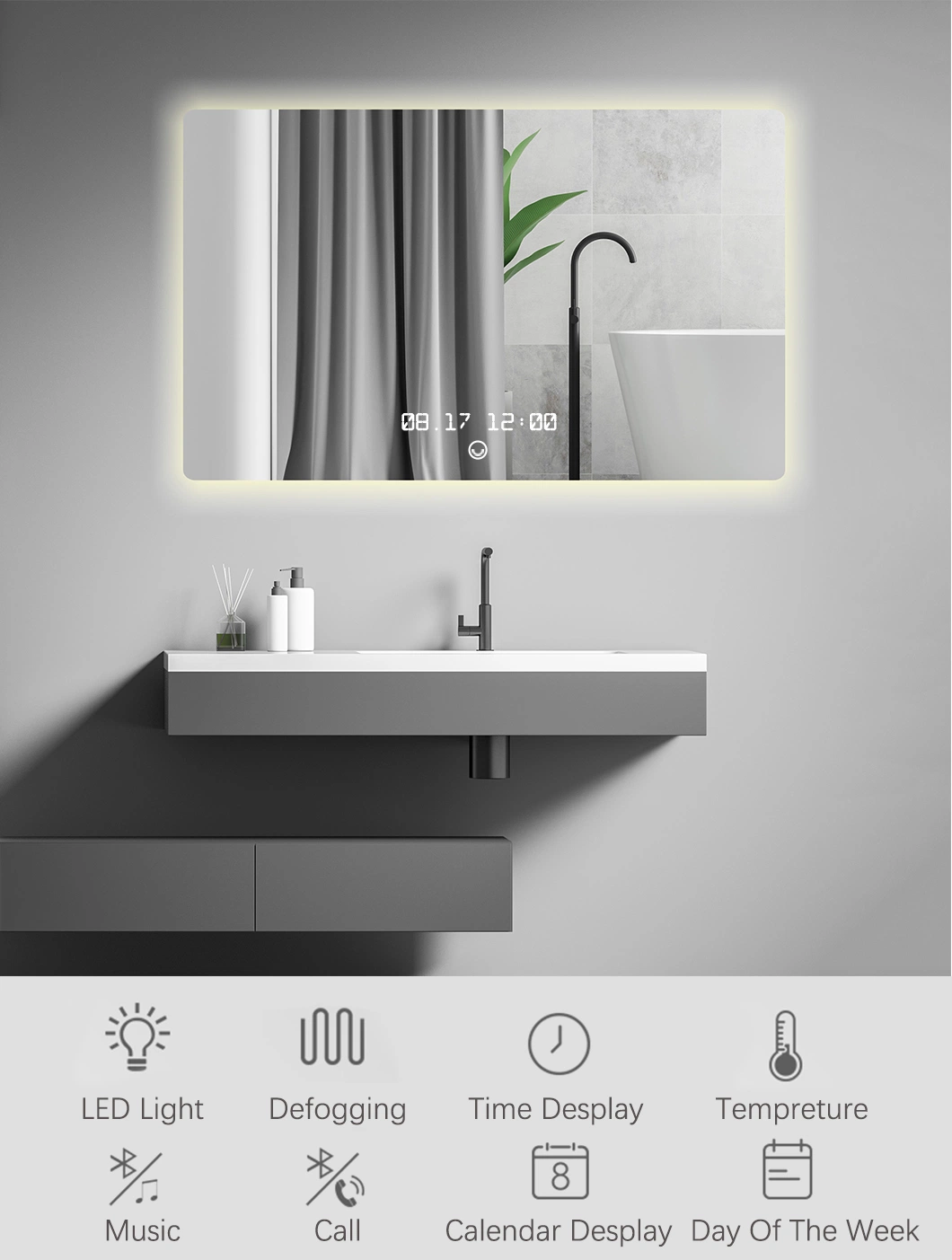 Manufacturers Competitive Price Square Frameless Anti Fog LED Bathroom Smart Mirror