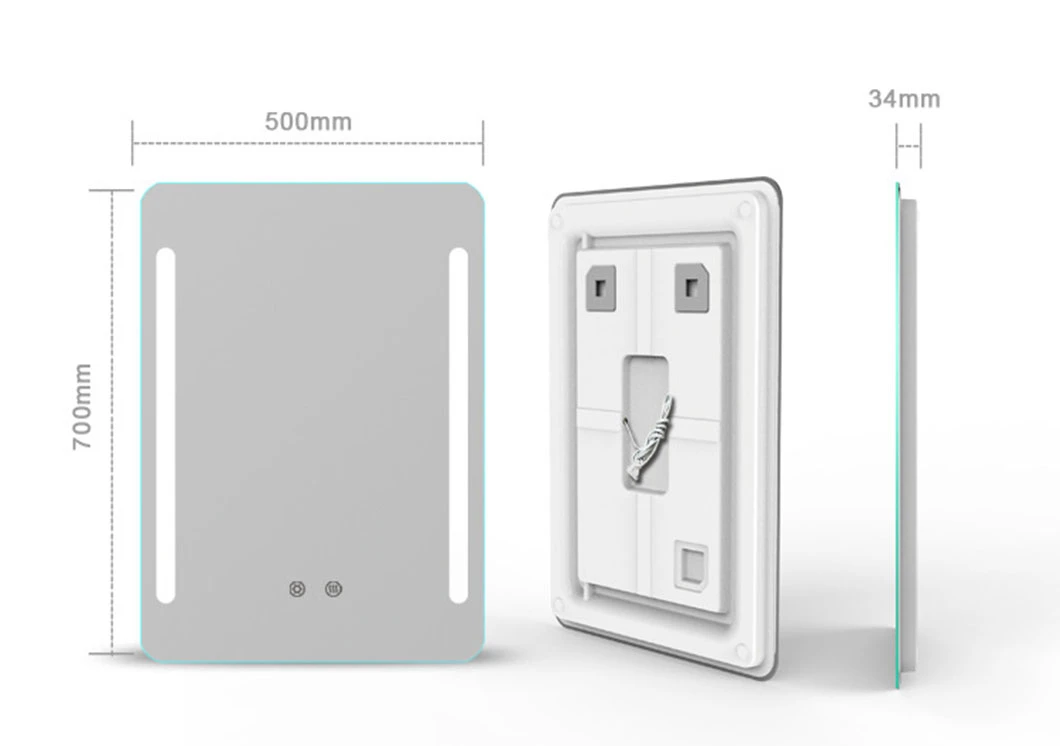 Square Rectangle Wall-Mounted LED Lighted Bathroom Vanity Mirror with Anti-Fog Function