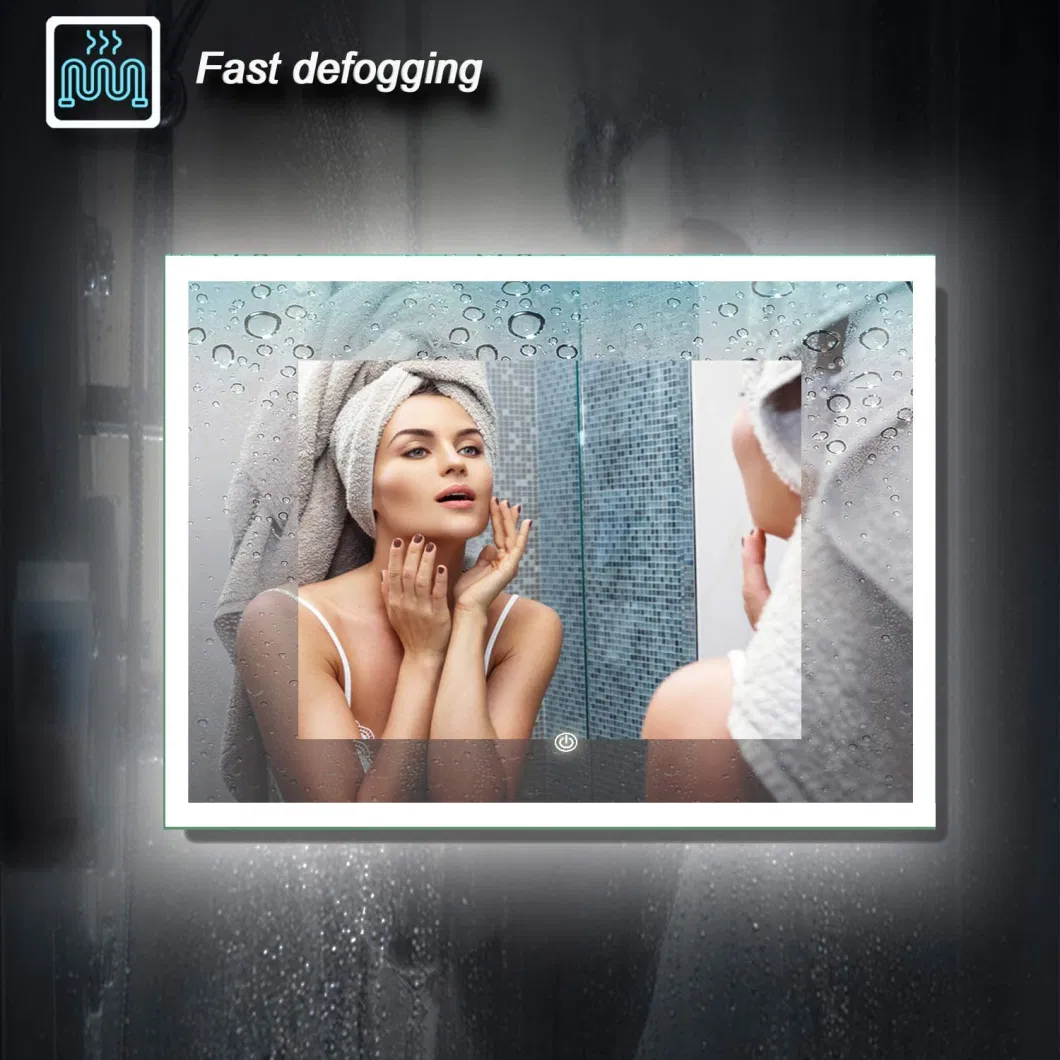 Large Rectangular Anti Fog Smart LED Bathroom Wall Mounted Vanity Mirror Square Frameless Mirrors