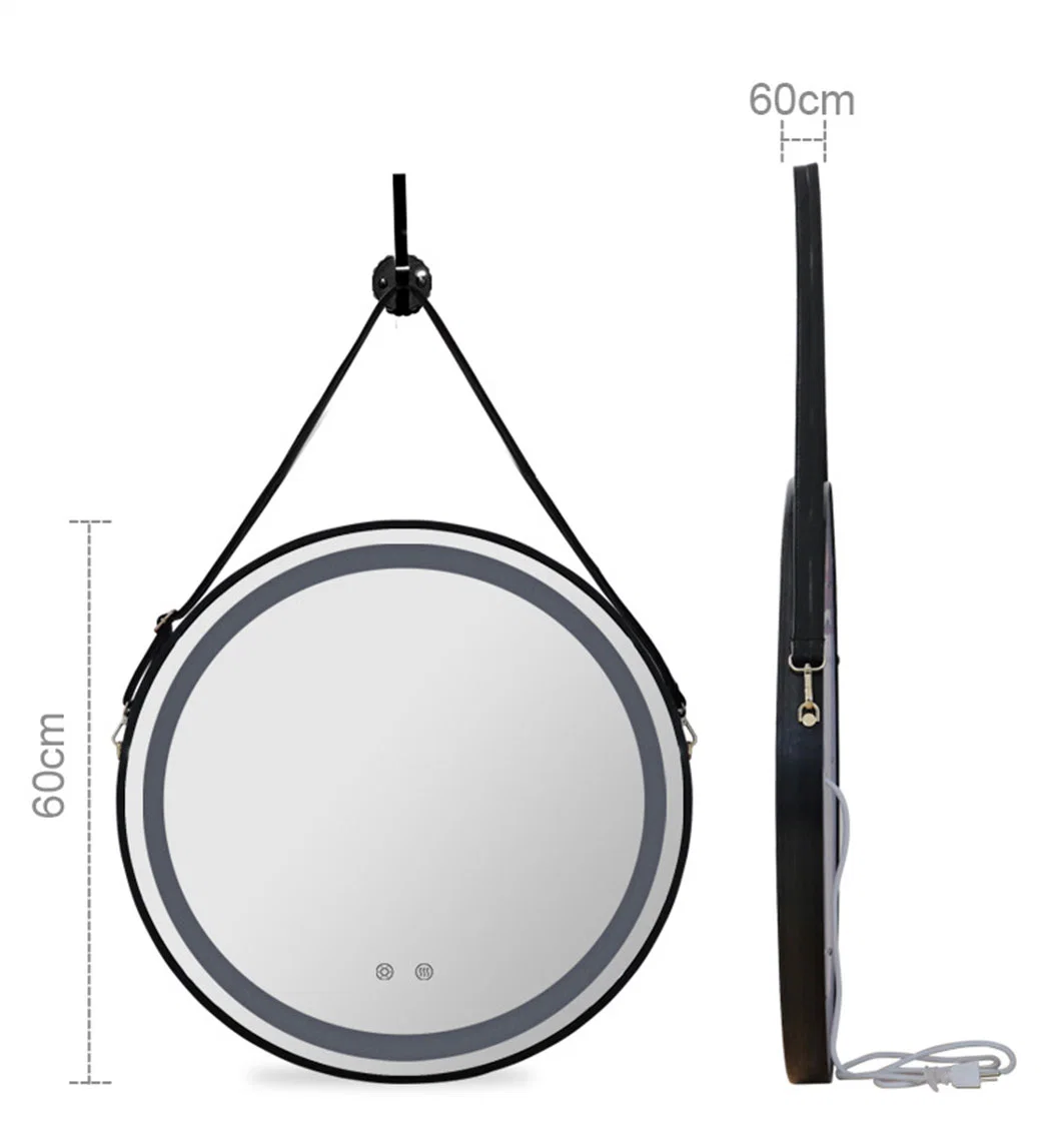 Newest Product Touch Switch Round Wall Hanging Wood Framed LED Bathroom Decoration Mirror