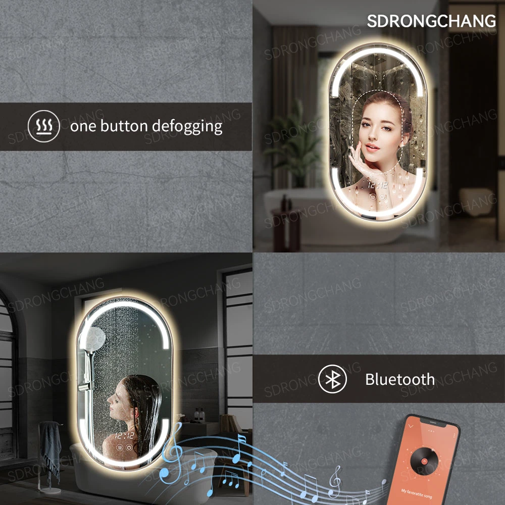 Modern Wall Runway Circle Defogger Smart Salon Mirror with Gold Aluminium Frame