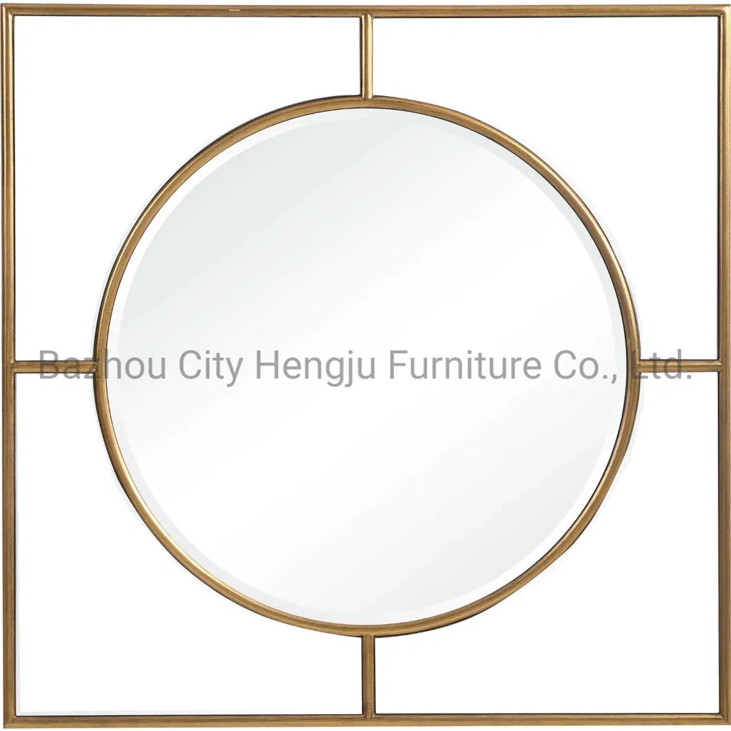 Luxury Design Wall Mounted Decorative Metal Gold Large Square and Round Stainless Steel Frame Wall Mirror for Living