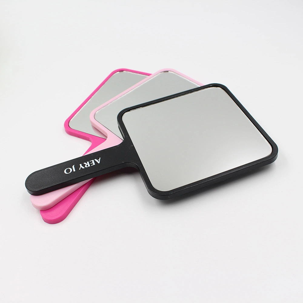 Plastic One Side Square Mirror Personalized Folding Custom Logo UV Printing Long Hand Cosmetic Makeup Handheld Mirror