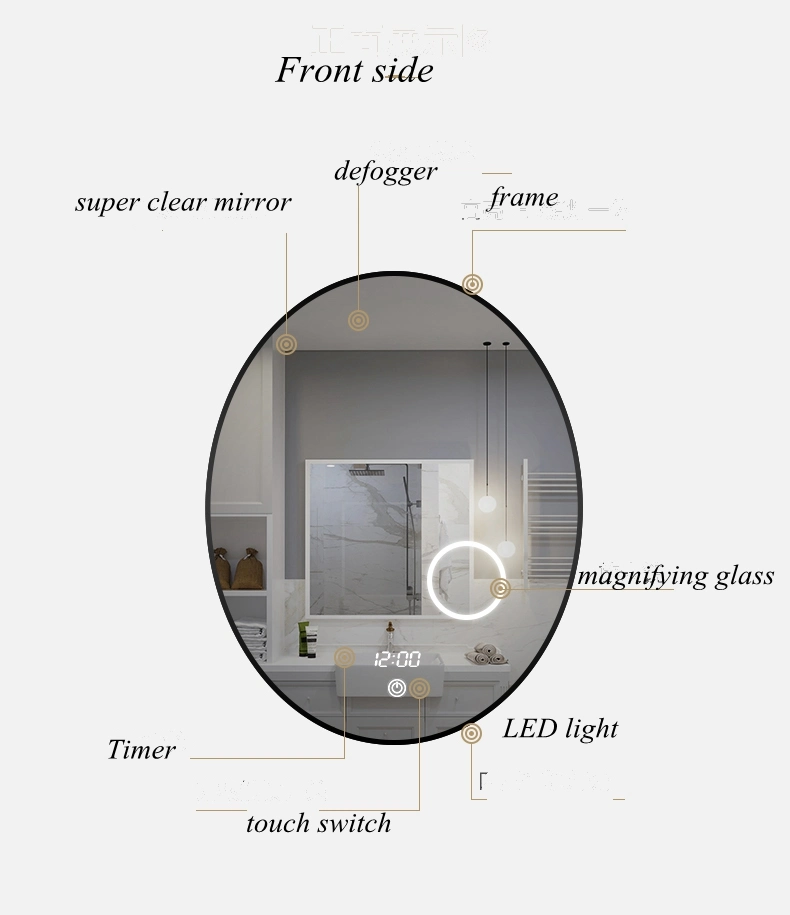 Egg Oval Metal Frame Golden Wall Hotel LED Bathroom Smart Furniture Mirror