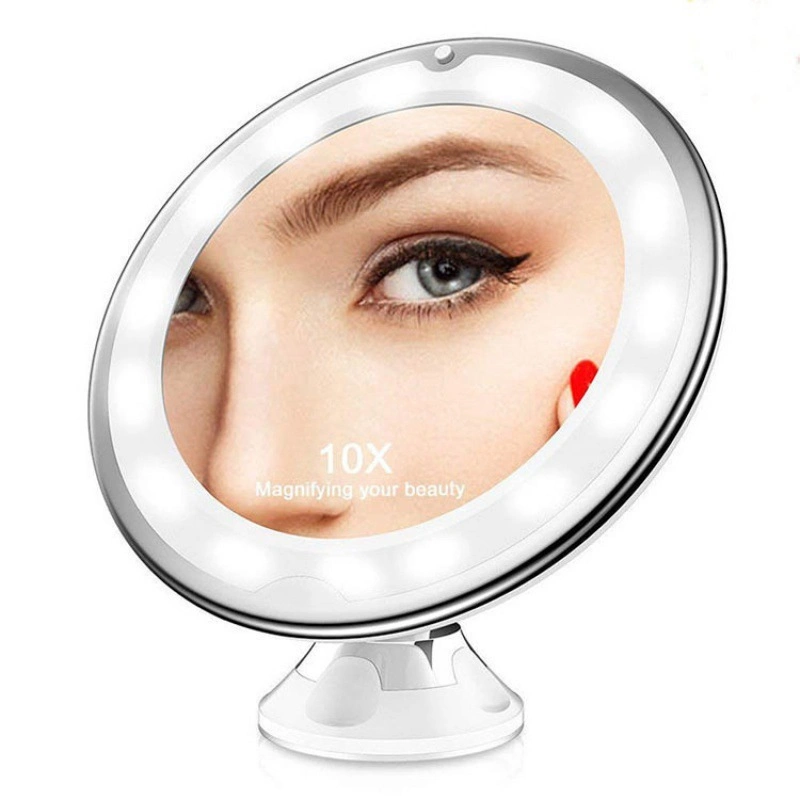 10X Magnifying Cosmetic Mirror with Lights 3 Color Lighting Intelligent Switch 360 Degree Rotation Powerful Suction Cup