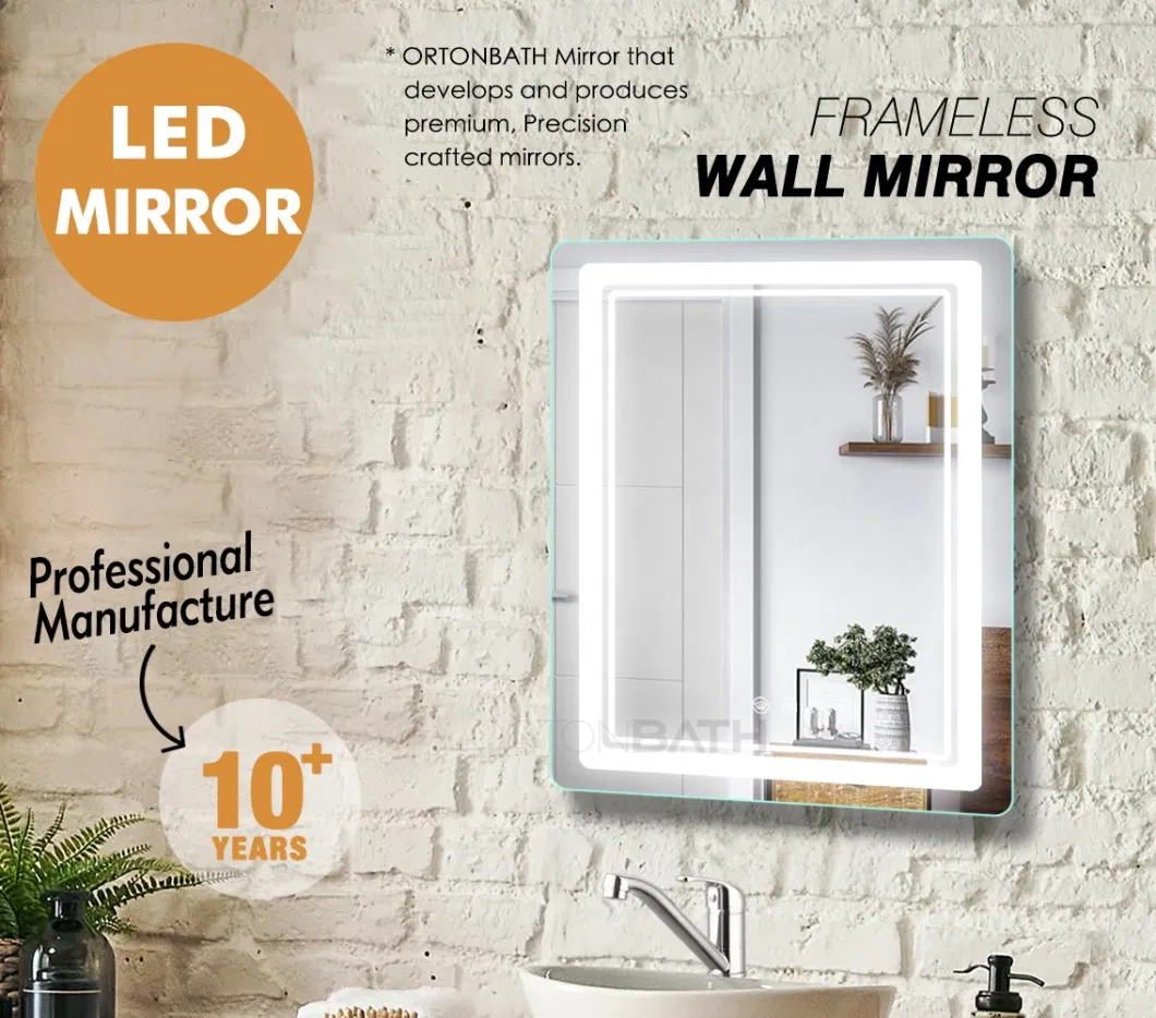 Ortonbath Frameless LED Smart Bathroom Mirror Front Lighted Wall Mounted Vanity Rectangular Mirror with Lights Anti-Fog CRI 95, CCT Adjustable