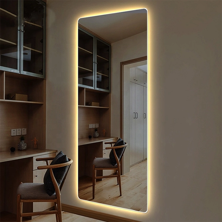 Ortonbath Fitting IP44 Free Frameless Full Length Floor Dressing Mirror LED Lights Touch Sensor Switch Backlit Bathroom Mirror LED Smart Bath Makeup Mirror