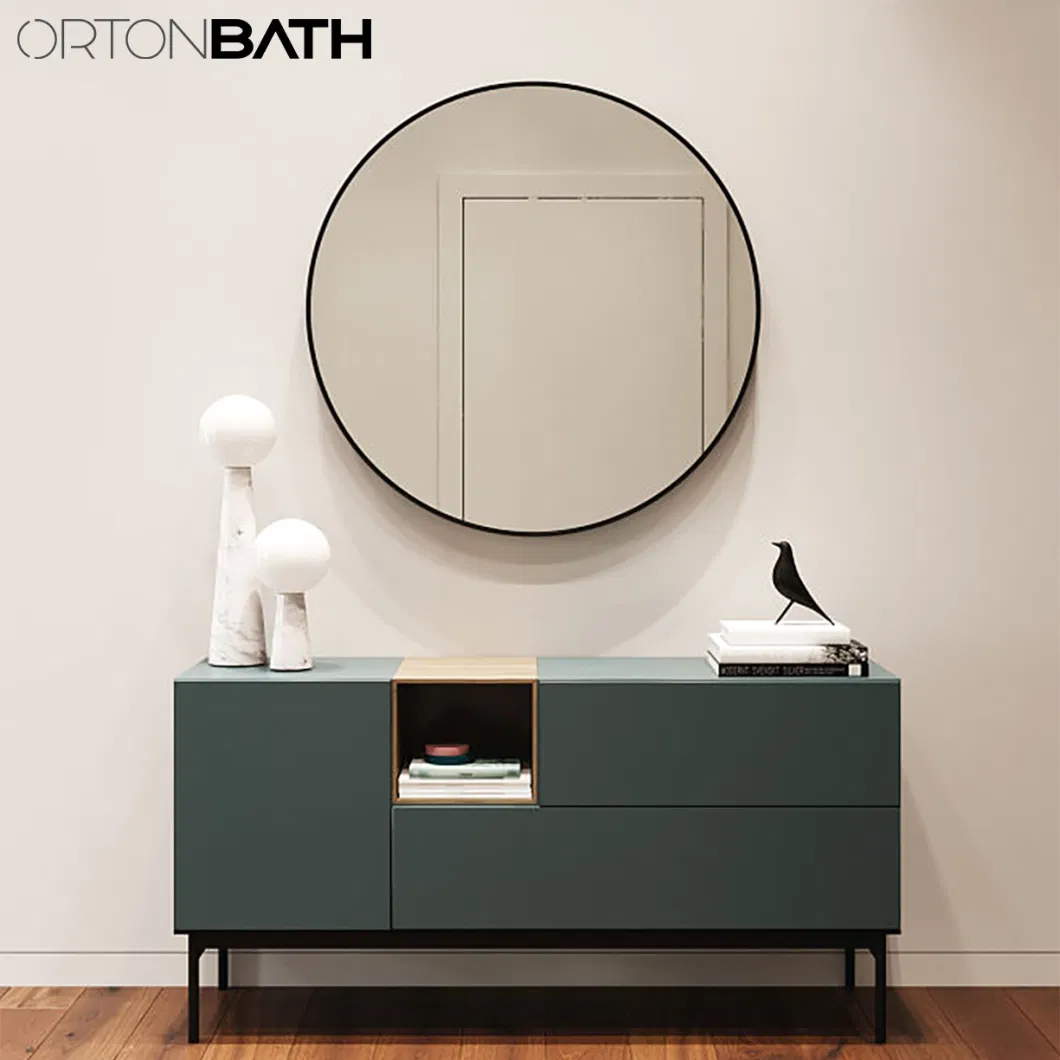 Ortonbath Thin Edge Matte Black Round Framed Bath Home Smart Wall Mounted Non-LED Mirror Bathroom Designer Art Mirror