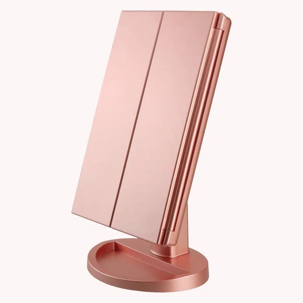 Top Seller 2019 Vanity LED Lighted Travel Makeup Mirror Desktop Trifold Magnified Make up Mirror with Lights