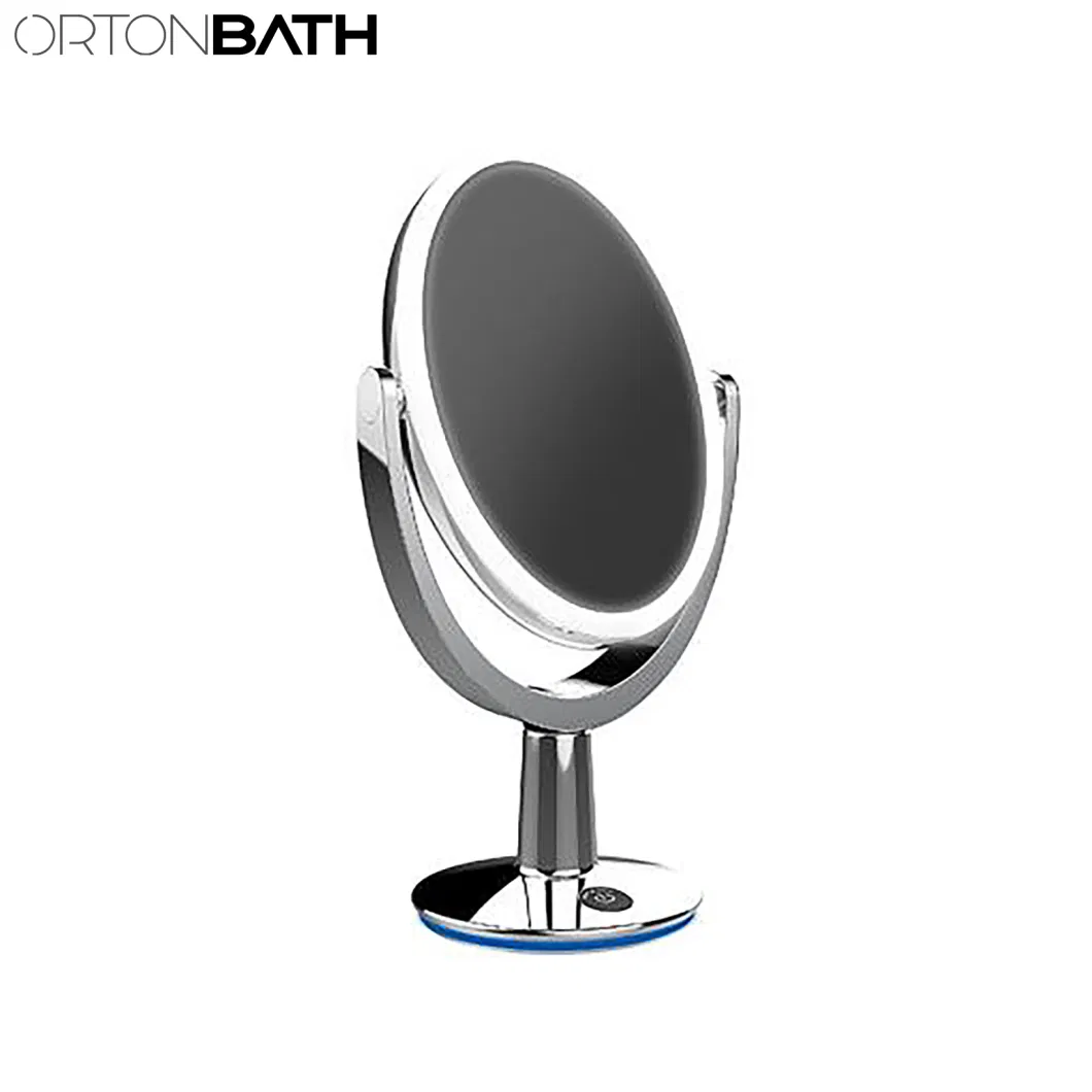 Ortonbath 7&quot; Lighted Table Top Makeup Mirror Vanity Mirror Double Sided Round Standing 360 Rotation Cosmetic Mirror for Bedroom Bathroom Office