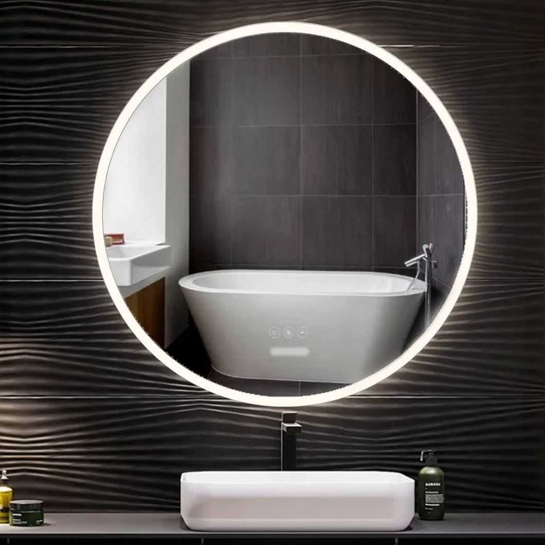 Bathroom Round LED Light Backlit Smart Mirror with Touch Switch