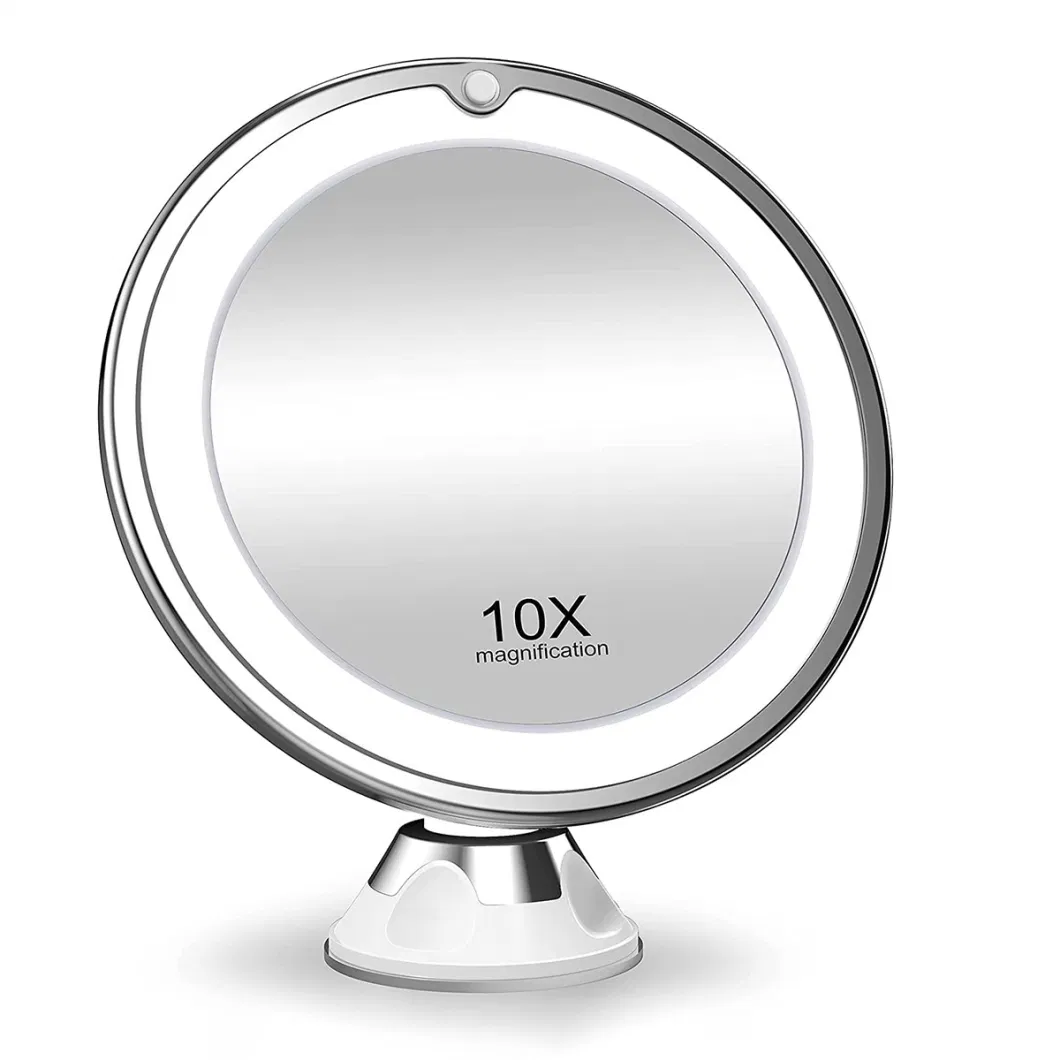 10X Magnifying Cosmetic Mirror with Lights 3 Color Lighting Intelligent Switch 360 Degree Rotation Powerful Suction Cup