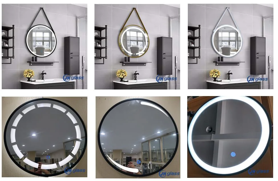 Decorative Hotel Bathroom Illuminated Metal Iron Frame Round Illuminated LED Mirror with Defogger